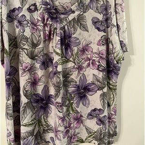 ALFRED DUNNER-flowered top with purple silk tank top-Size L